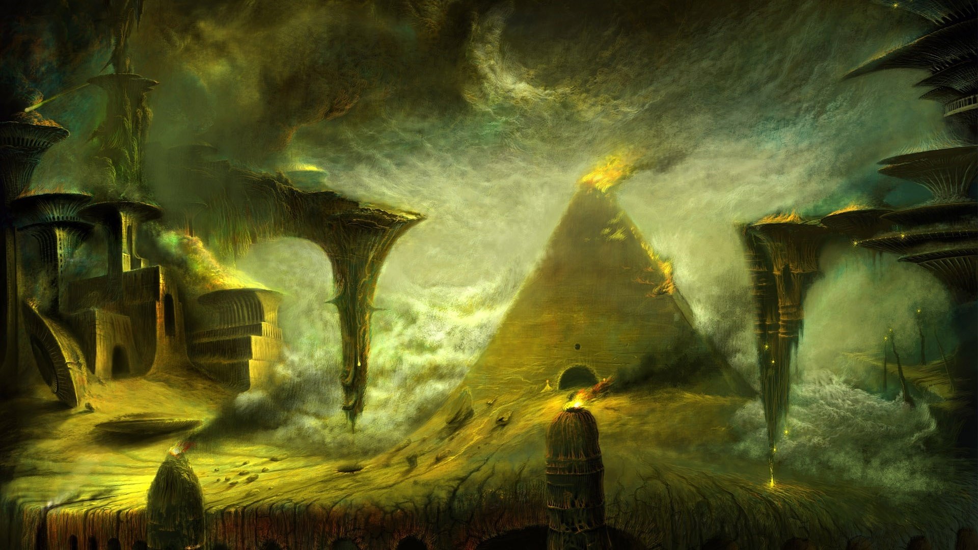 nuages tordus sable pyramide