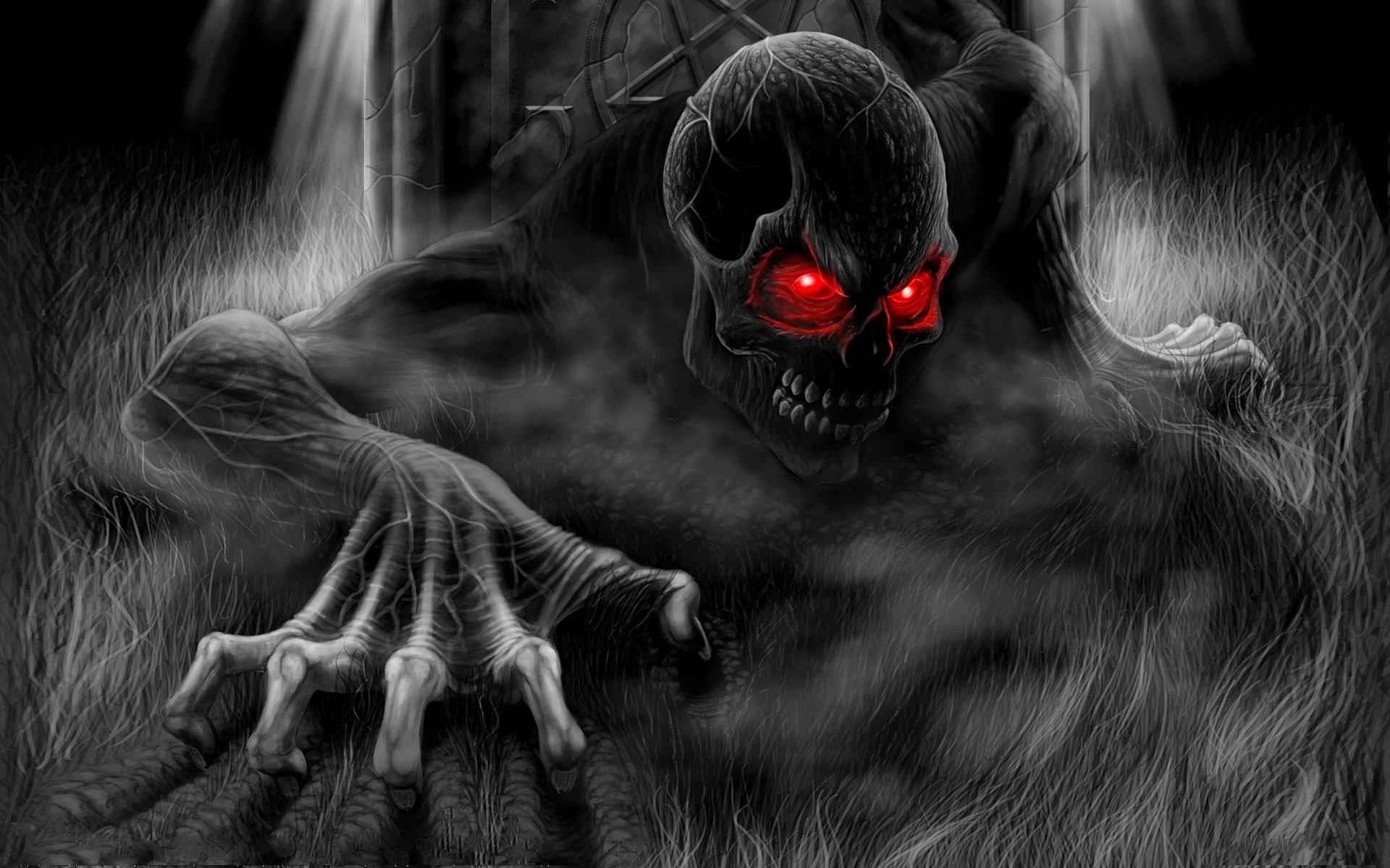 greetings from the outside skull red eyes death