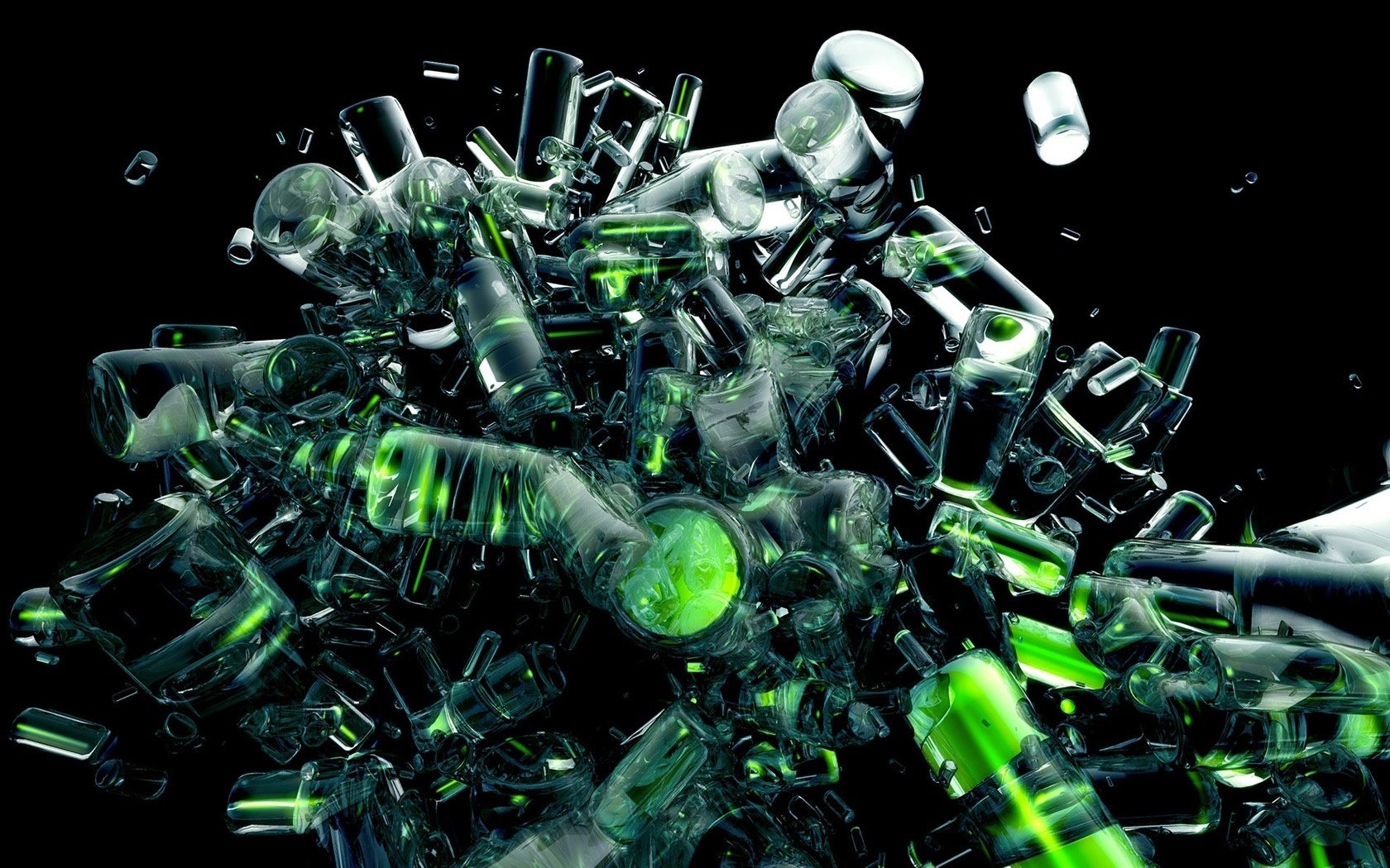 débris spatiaux verre liquide vert pile