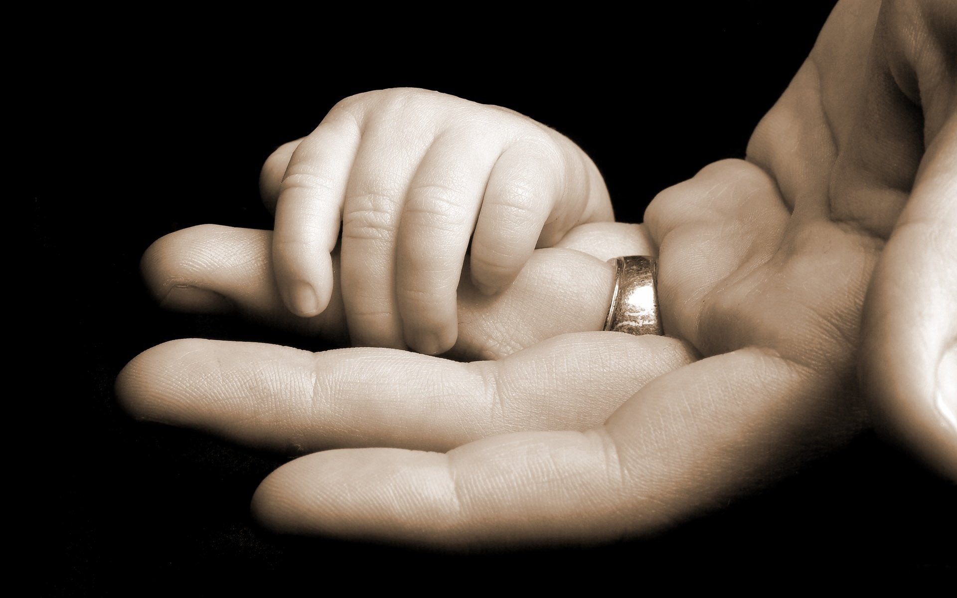 dad and baby hands trust creative ring happine
