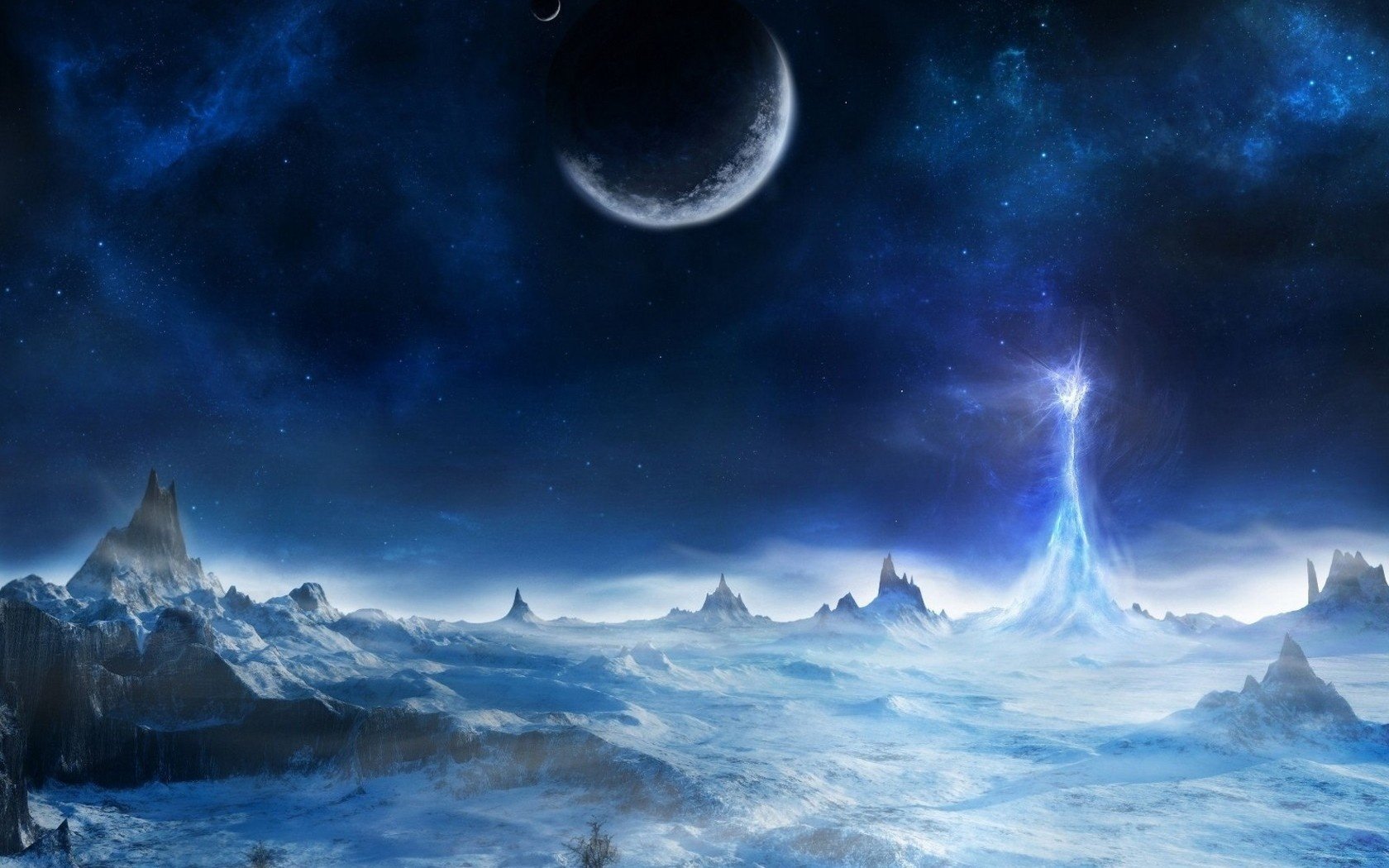 fulmine montagne cielo stellato notte pianeti superficie