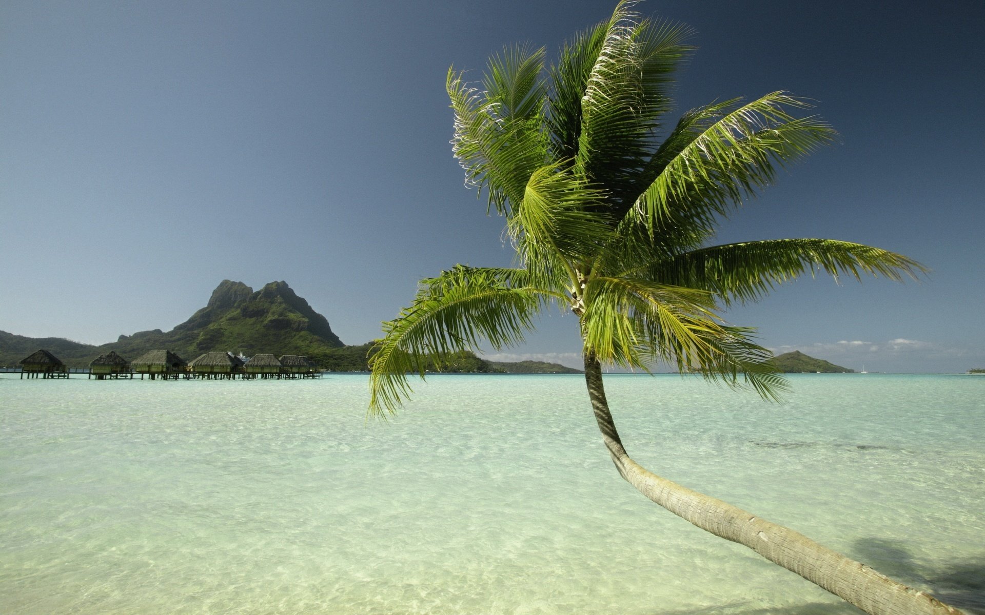 mountains water storm scorching sun water sky palm trees island tropics tree nature landscape summer heat heat houses on the water paradise shore
