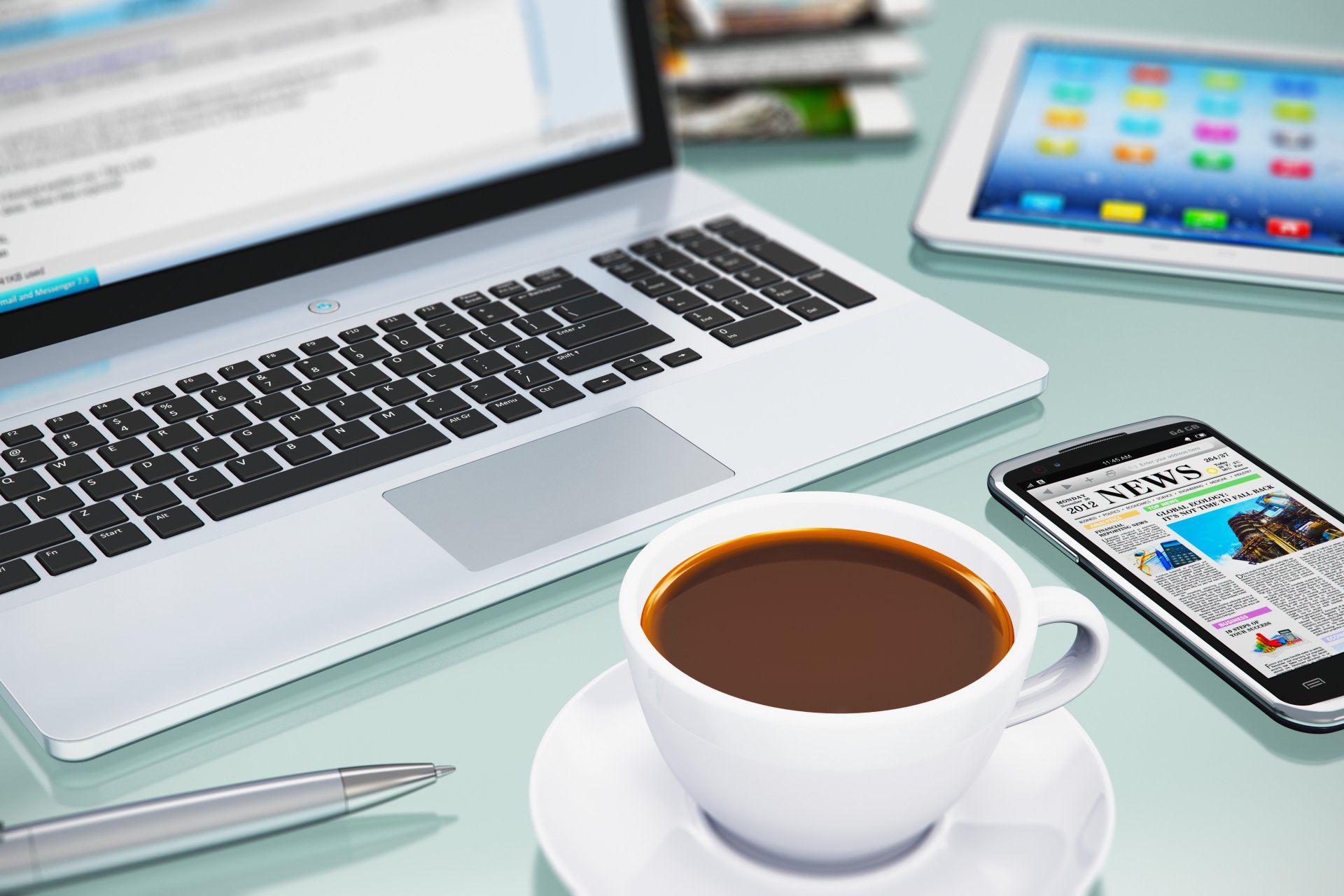 technik laptop smartphone kaffee