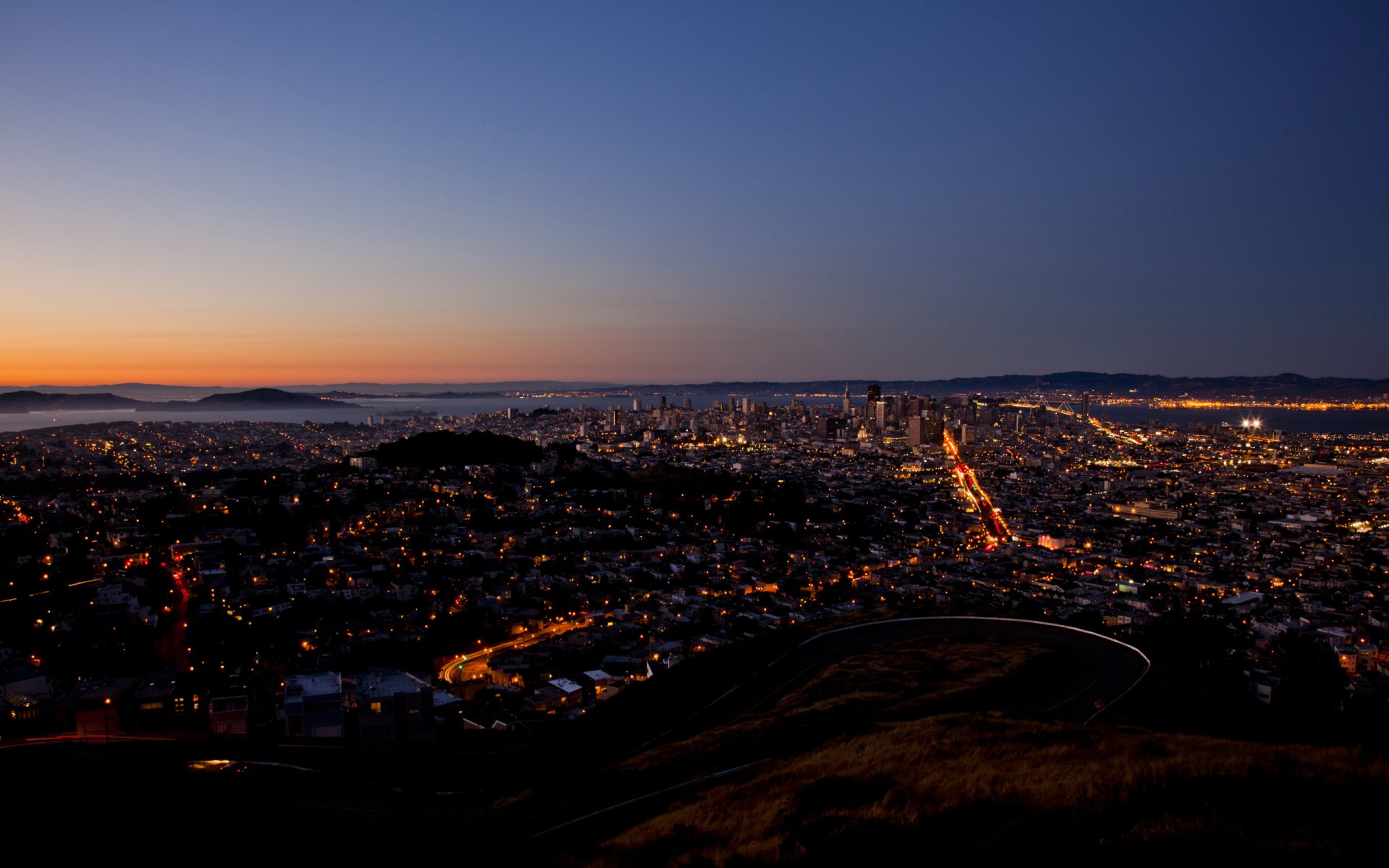 vue d oiseau lumières de la métropole vie vue ville coucher de soleil routes nuit lumières de la ville