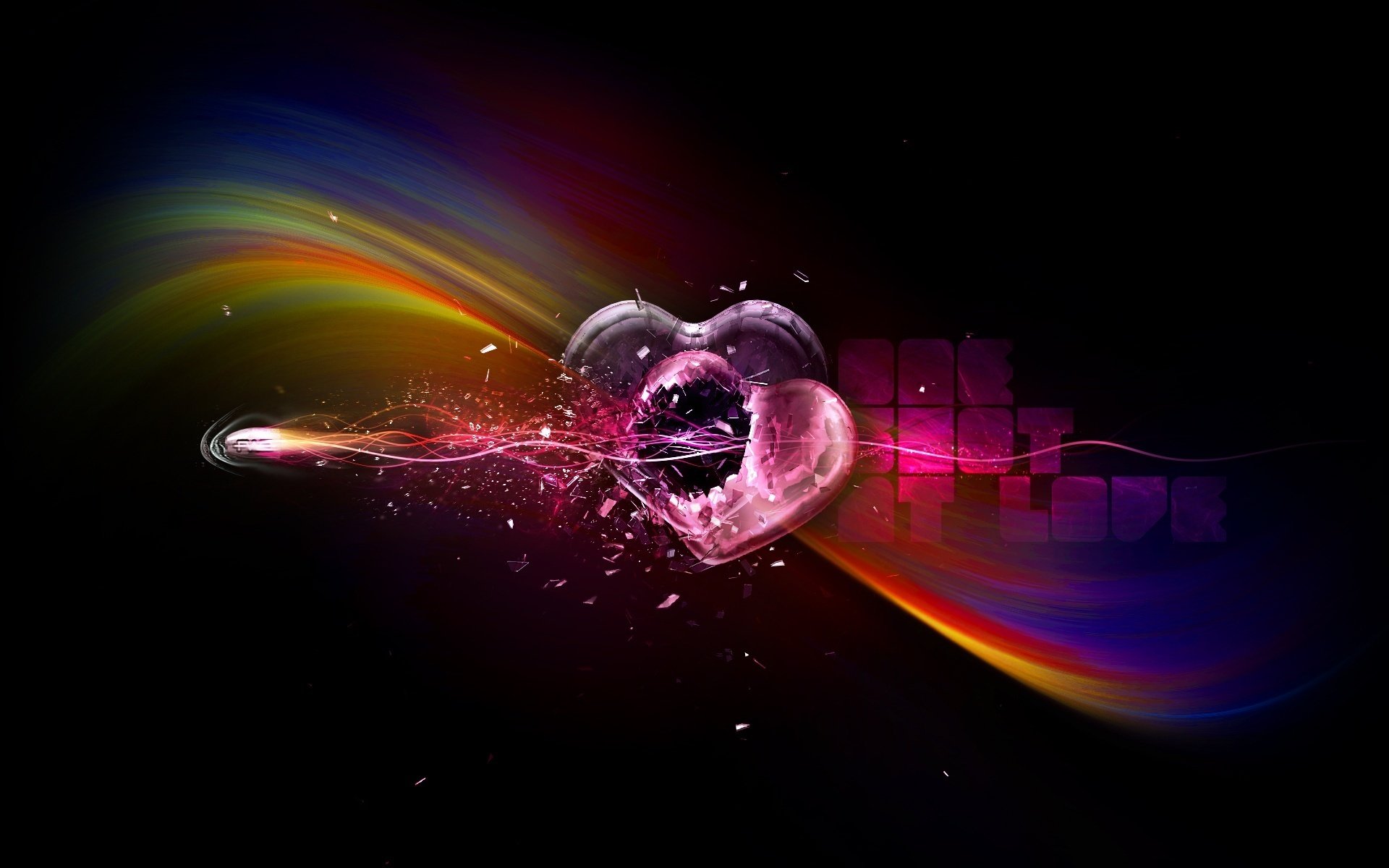 deux coeurs graphiques arc en ciel fond noir lignes coup
