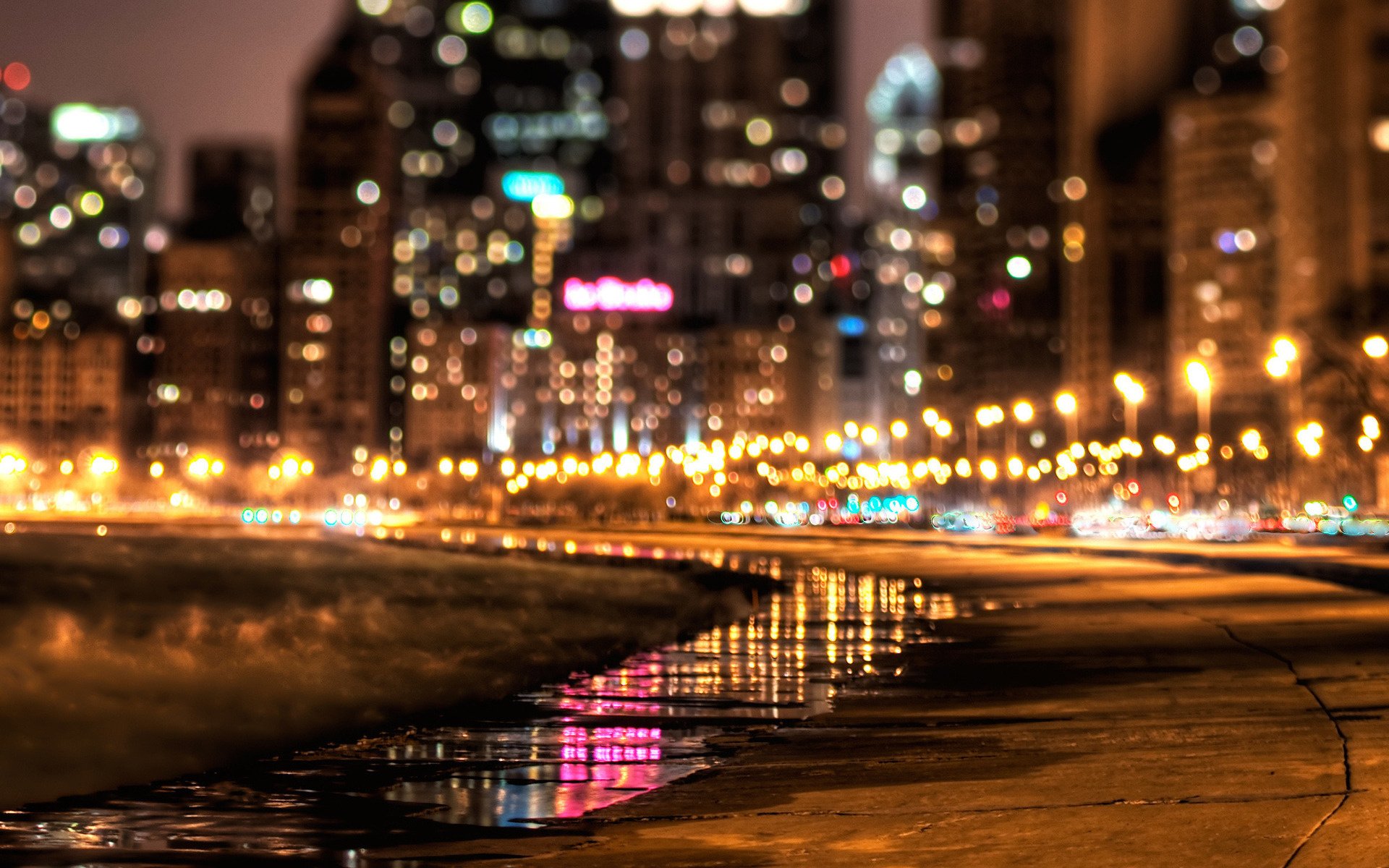 rain tracks road night city lights cities night city lights glare blur lanterns bright light light
