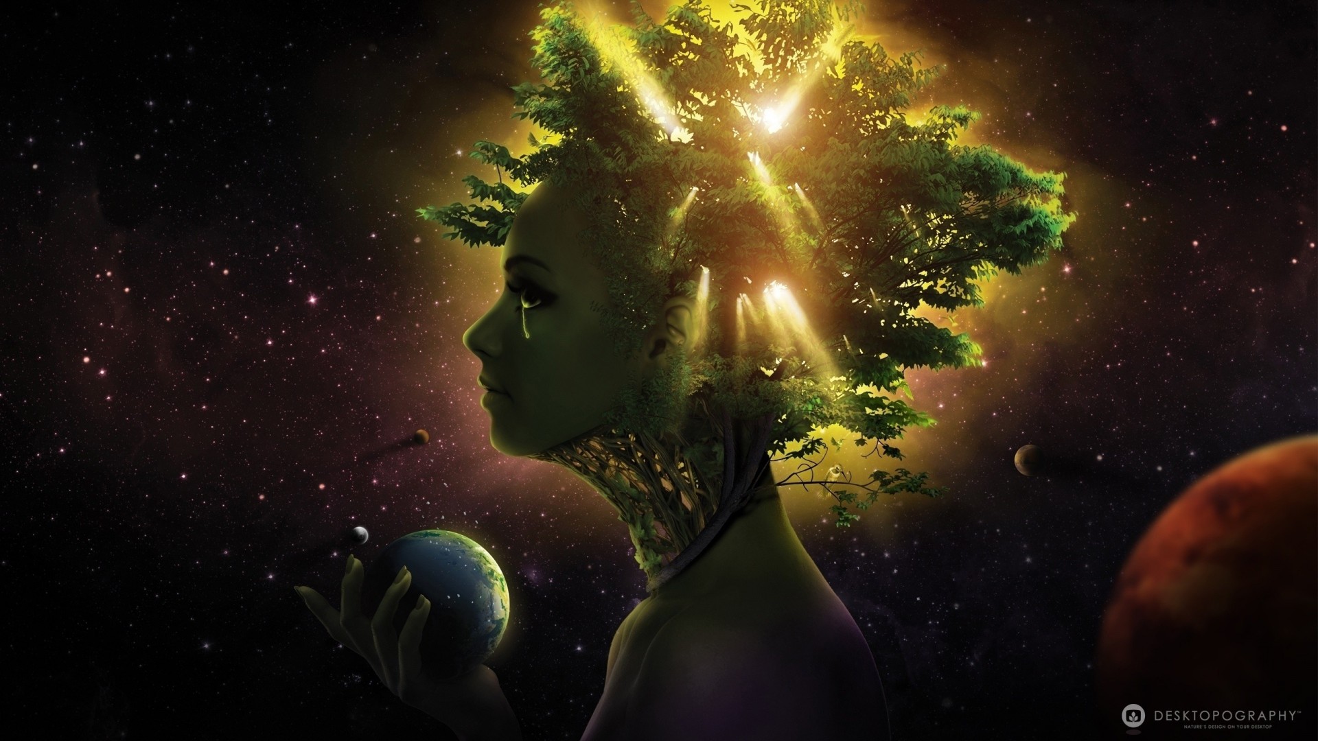 tatue of liberty girl green tears planet space crown