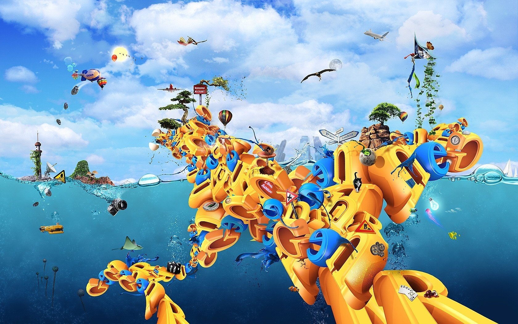 gioco di parole giallo acqua cielo nuvole creativo divertente