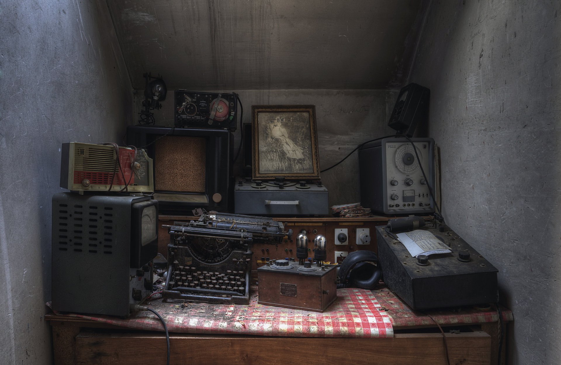 typewriter abandoned lost equipment background