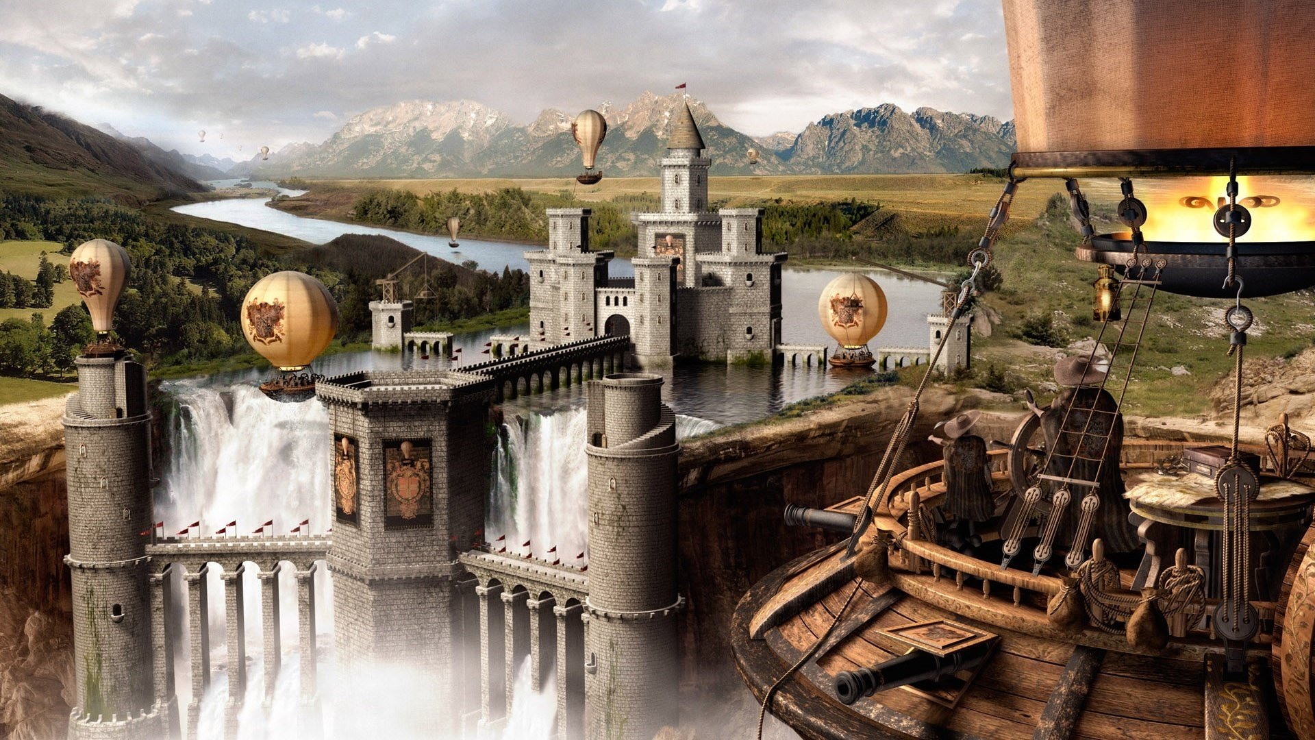ballon château sur l eau cascades