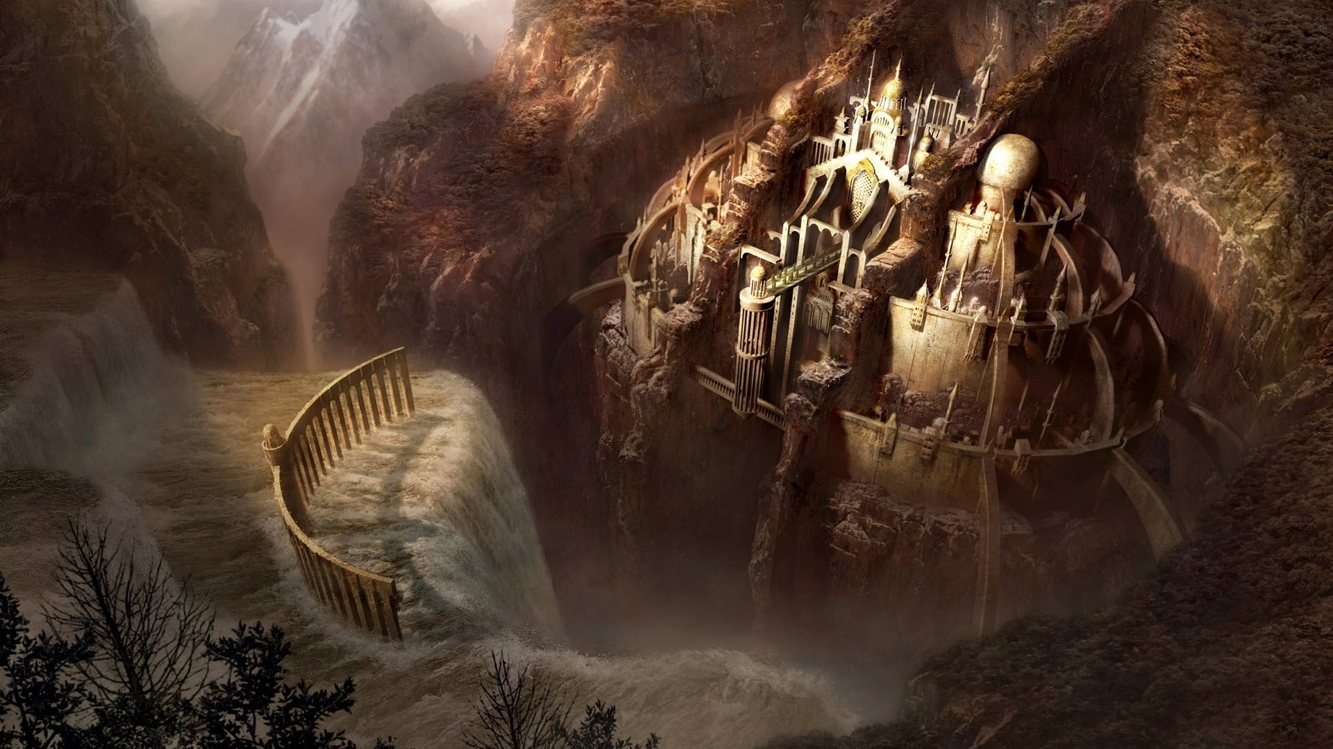 ein verstecktes schloss ein gestein in einem felsen ein wasserfall