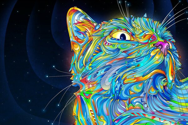 Gato espacial en la noche estrellada