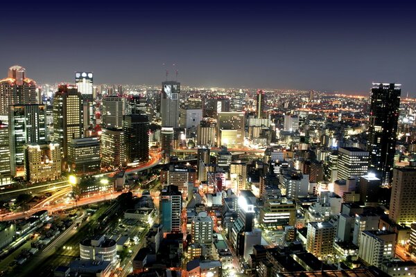 A night city with high-rises and skyscrapers