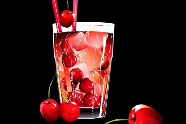 Cocktail mit Kirschen auf schwarzem Hintergrund
