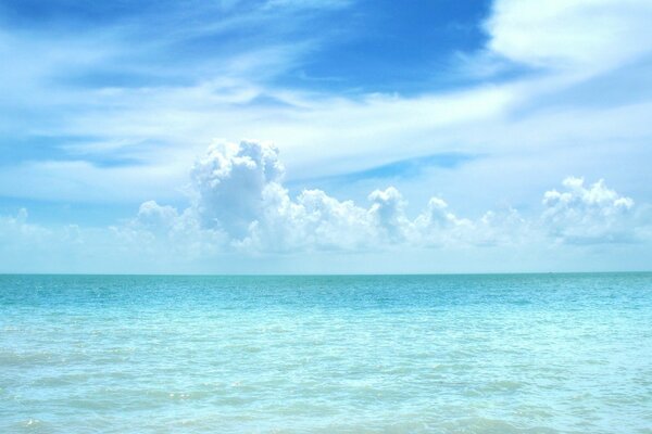 Blue sky with clouds on the horizon of the sea
