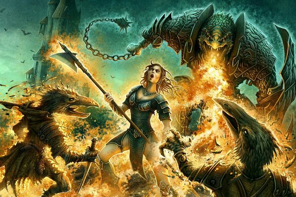 A man in armor with fantastic animals