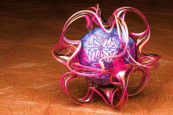 Fantasy. Sphere of pink twisted steel