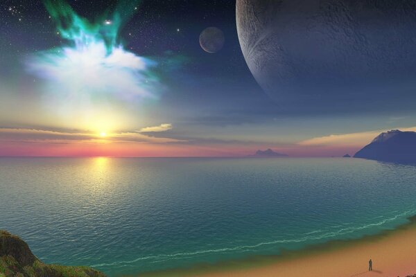 Paesaggio cosmico al tramonto
