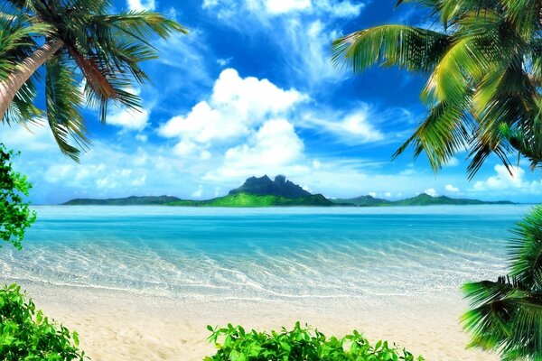 Spiaggia con acqua blu sulla riva dei tropici