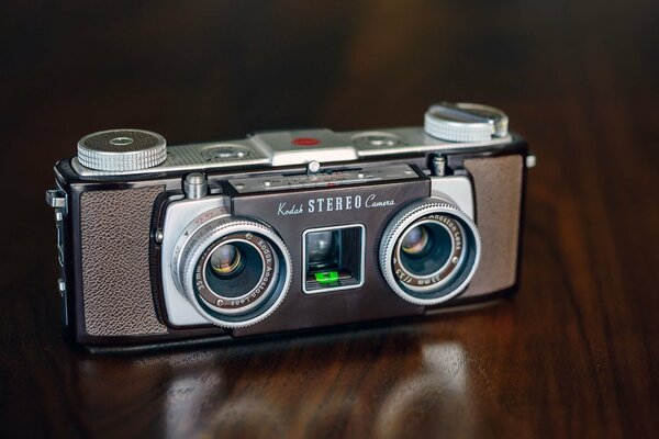 Kodak stereo camera on brown background