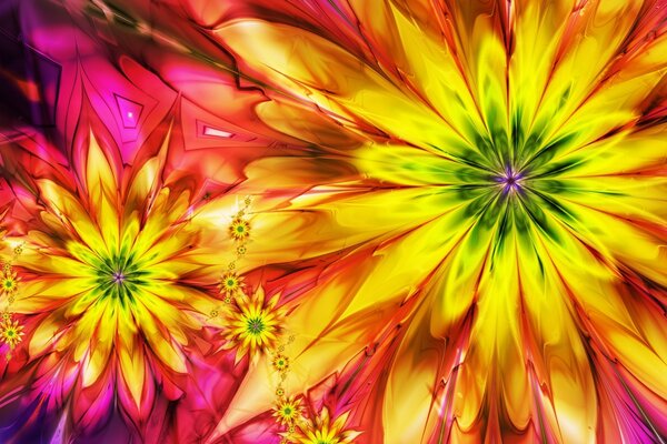 Fantasiosi fiori luminosi e soleggiati
