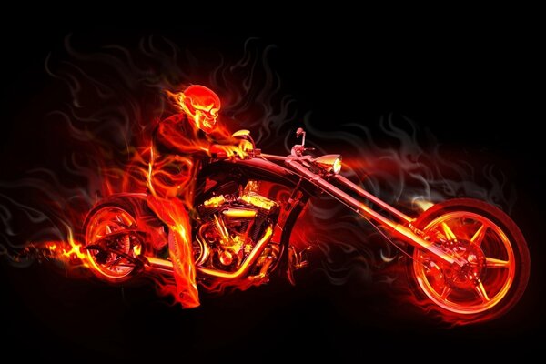 Uomo in fiamme su una moto