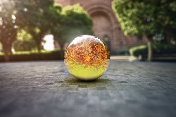 Glass, solar ball on a tile