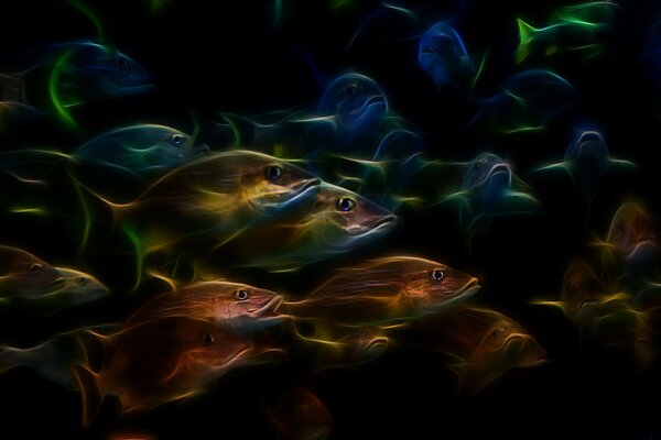 Illustration of glitter and swimming fish