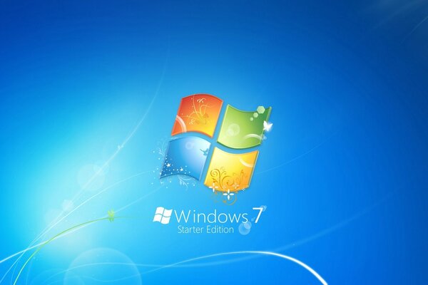 Logo di windows 7 su sfondo blu con linee