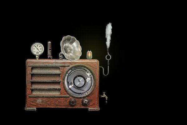 Radio d epoca su sfondo nero