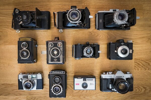 Background of vintage cameras with macro filter