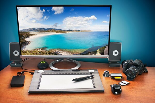 Desktop mit Gadgets und Landschaftsmonitor