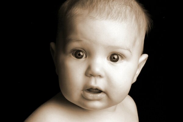 The surprised look of the baby portrait