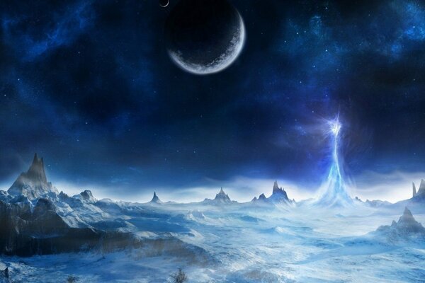 Moonlit night in the Arctic ice