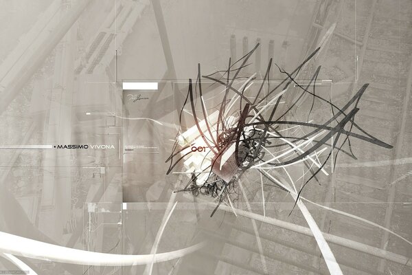 Antique abstraction a tangle of metal pipes plates on a gray background