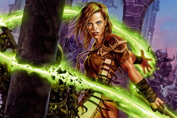 Girl with a fantastic look, pillar, fight