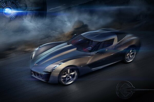 Silver sports car on the road