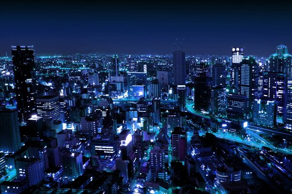 Glowing skyscrapers of the night metropolis