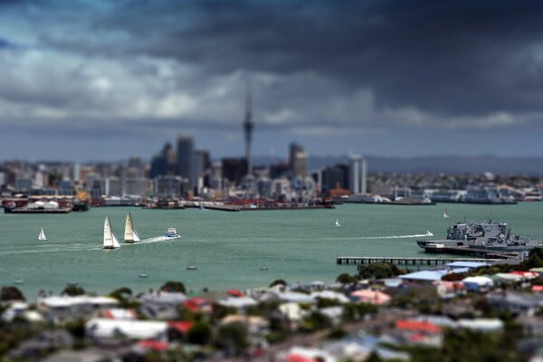 Impending thunderstorm over sailboats and yachts