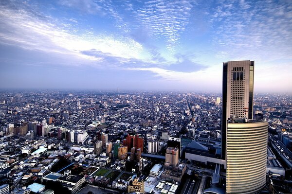 Panorama de la ville avec des gratte-ciel et des nuages
