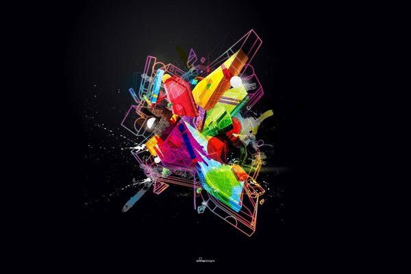 Astrazione. Figure geometriche multicolori su sfondo nero