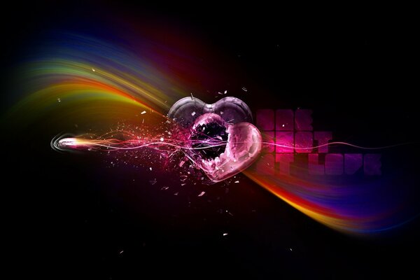 Two hearts on a black background is a shot of lines