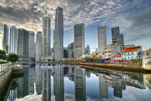 Landscape with skyscrapers reflected in the water