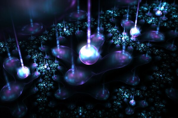 Magical spheres of light and glow floating in colors