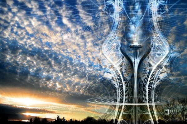 Fantastic tower on the background of the forest