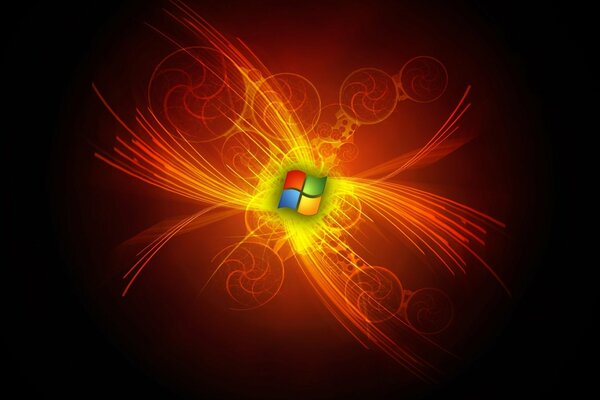 Logo microsoft avec des rayons de feu