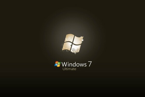 Discreet gold microsoft windows 7 logo on a black background