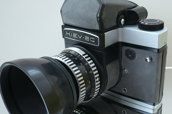 Kiev camera with macro lens in macro photography