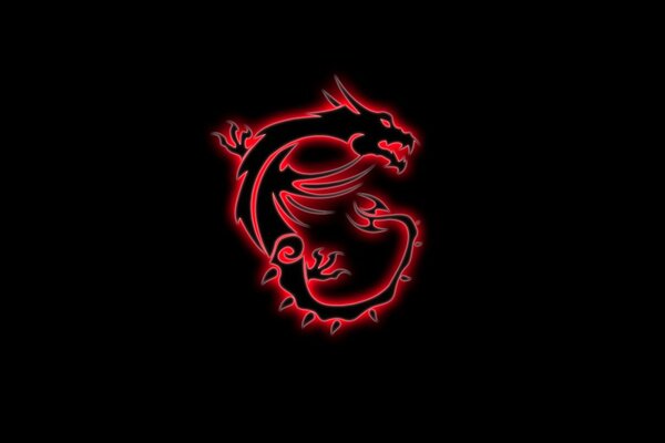 Red dragon logo on black background