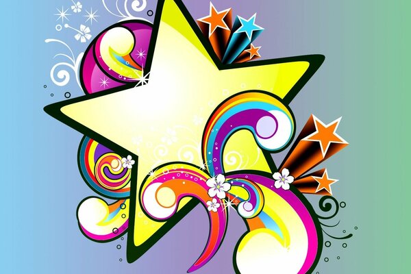 Yellow star with multicolored splashes